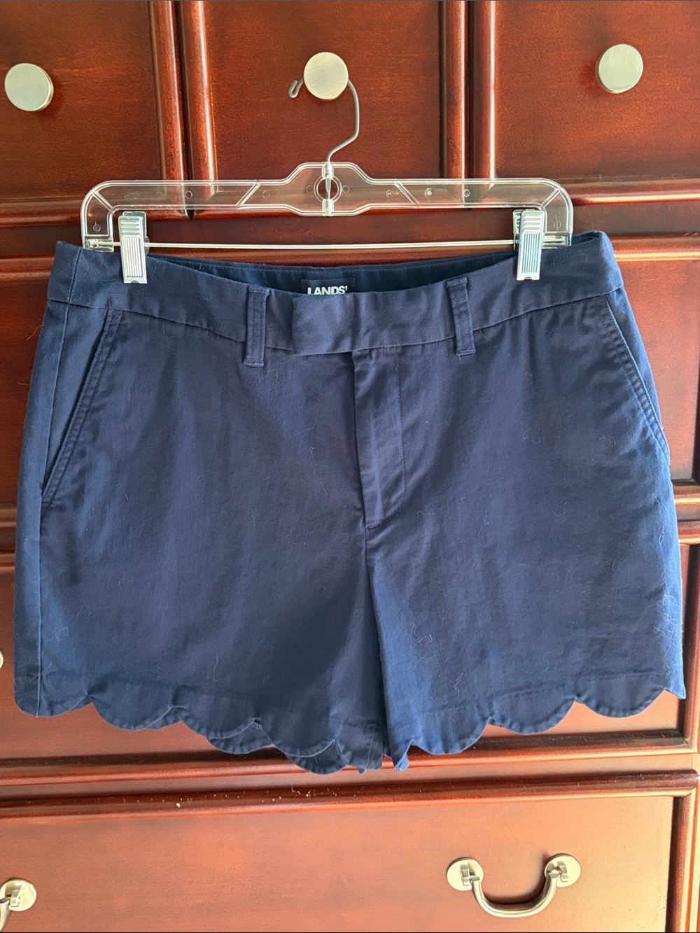 Lands' End Navy Scallop Hem Shorts